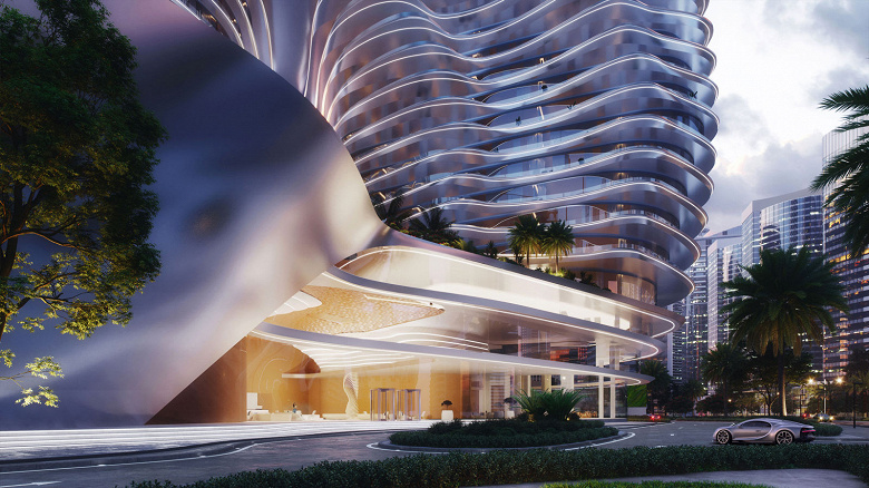 The first Bugatti residential building is presented with elevators that allow cars to go up to their apartments